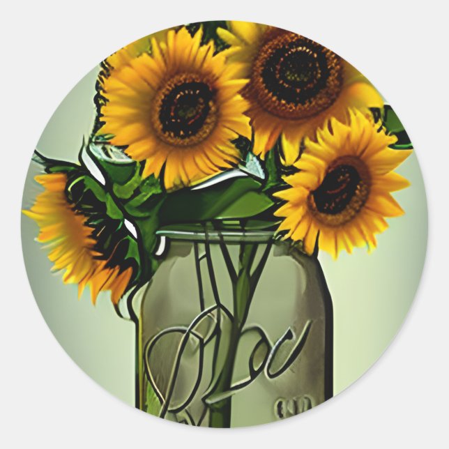 Abstract Sunflower Art Classic Round Sticker (Front)