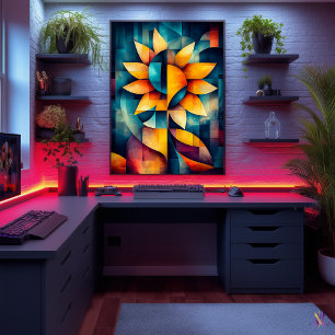 Abstract Sunflower Art - Geometric Bloom in Bold Poster
