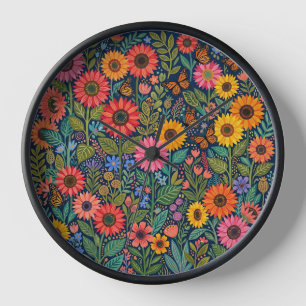 Abstract Sunflower Butterfly Art Clocks