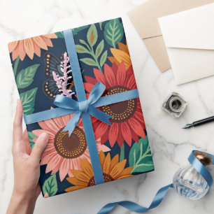 Abstract Sunflower Butterfly Wrapping Paper