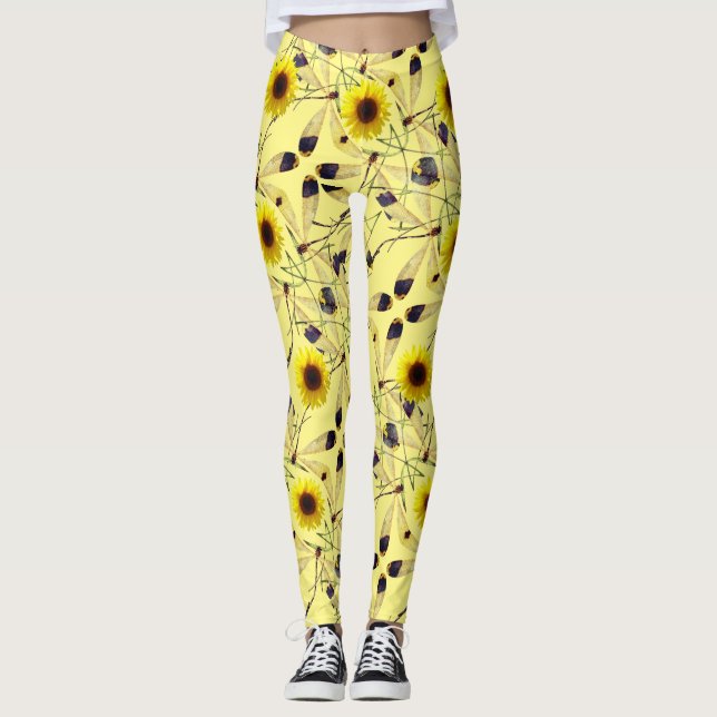 Abstract Sunflower Dragenfly  Leggings (Front)