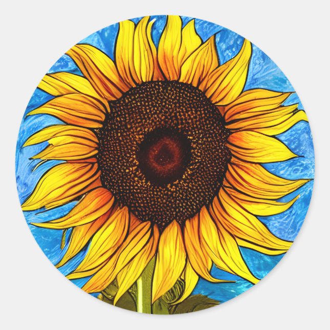 Abstract Sunflower Painting Classic Round Sticker (Front)
