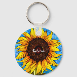 Abstract Sunflower Painting Key Ring