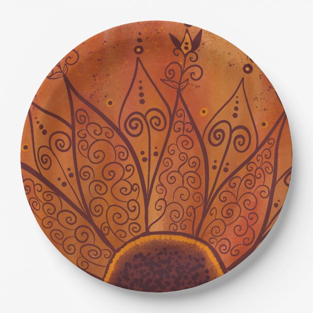 Abstract Sunflower Pattern Paper Plate (Front)