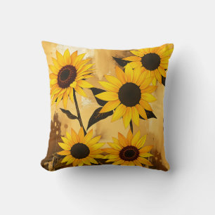 Abstract Sunflower Pattern with Golden Yellows Cushion