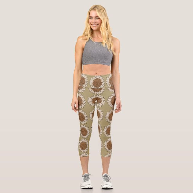 Abstract Sunflower Tile Background Capri Leggings (Front)