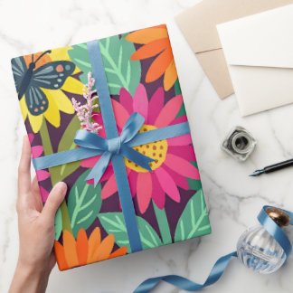 Abstract Sunflowers Butterflies Wrapping Paper