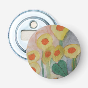 Abstract Sunflowers Button Bottle Opener