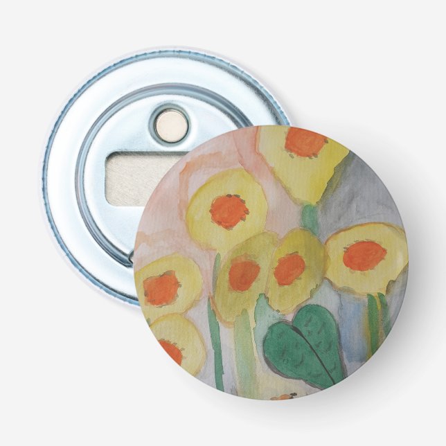 Abstract Sunflowers Button Bottle Opener (Front)