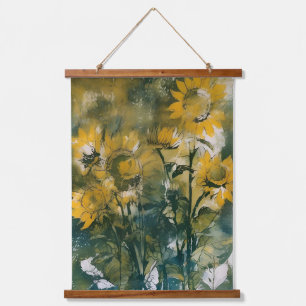 Abstract sunflowers fine art, teals, gold  hanging tapestry