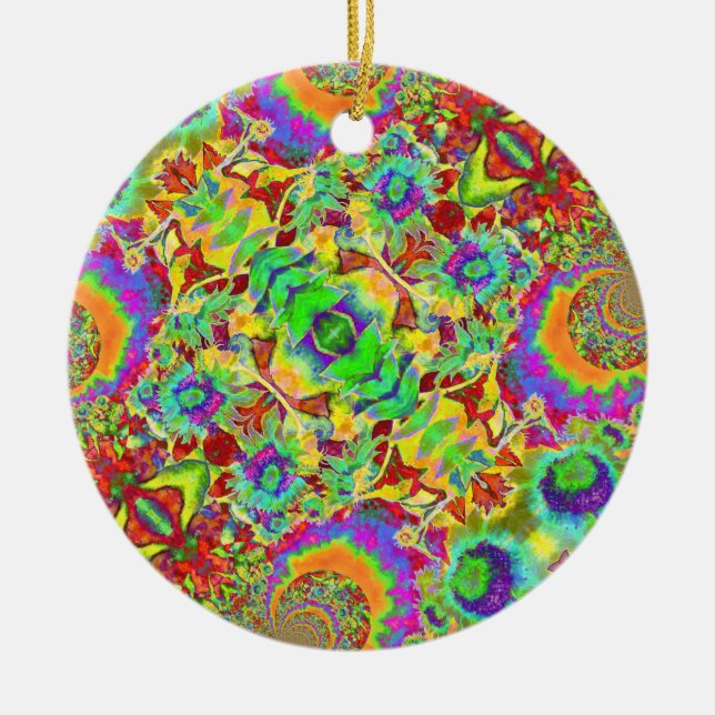 Abstract sunflowers | funky retro flowers   ceramic tree decoration (Front)