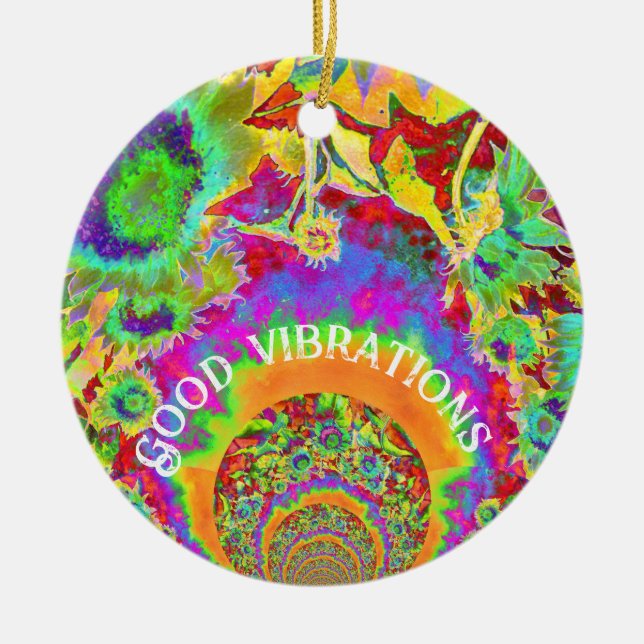 Abstract sunflowers | funky retro flowers    ceramic tree decoration (Front)