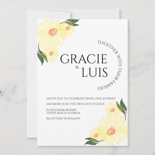 Abstract Sunflowers Greenery Floral Wedding Invitation (Front)
