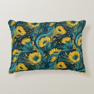 Abstract Sunflowers in Blues Accent Throw Pillow