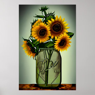 Abstract Sunflowers in Glass Vase Poster