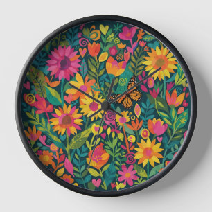 Abstract Sunflowers & Monarch Butterfly Art Clocks