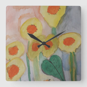 Abstract Sunflowers Square Clock