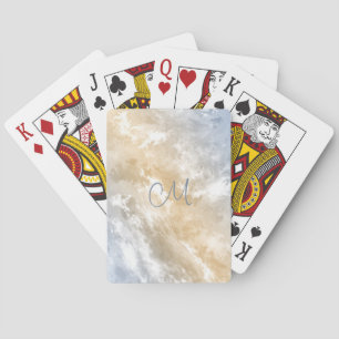 Abstract sunrise sky pale gold blue monogrammed playing cards