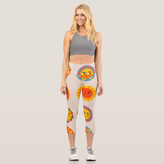 Abstract suns: ethnic seamless pattern. capri leggings (Front)