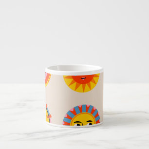 Abstract suns: ethnic seamless pattern. espresso cup