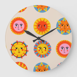 Abstract suns: ethnic seamless pattern. large clock