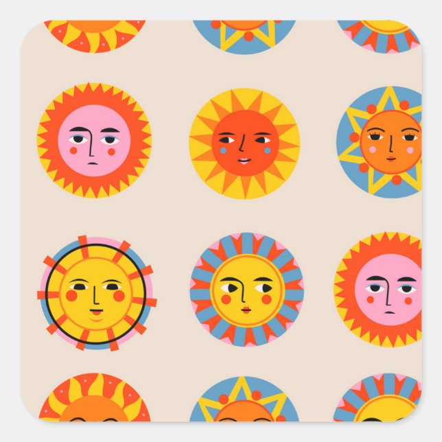Abstract suns: ethnic seamless pattern. square sticker (Front)