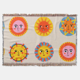 Abstract suns: ethnic seamless pattern. throw blanket