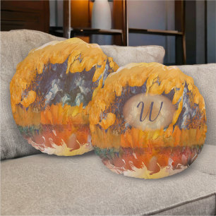 Abstract Sunset 0612 Round Cushion