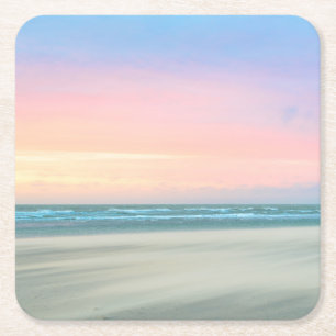 Abstract sunset at the beach in the Hague Square Paper Coaster
