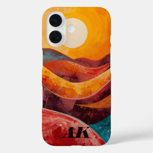 Abstract Sunset – Colorful Wavy Horizon Art Print iPhone 16 Case