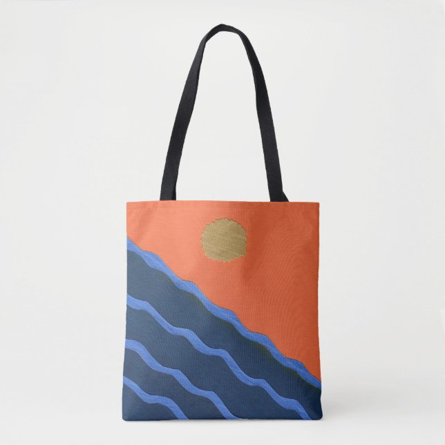 Abstract Sunset on Wavy Sea Tote Bag (Front)