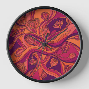 Abstract Sunset Orange Line Art Clocks