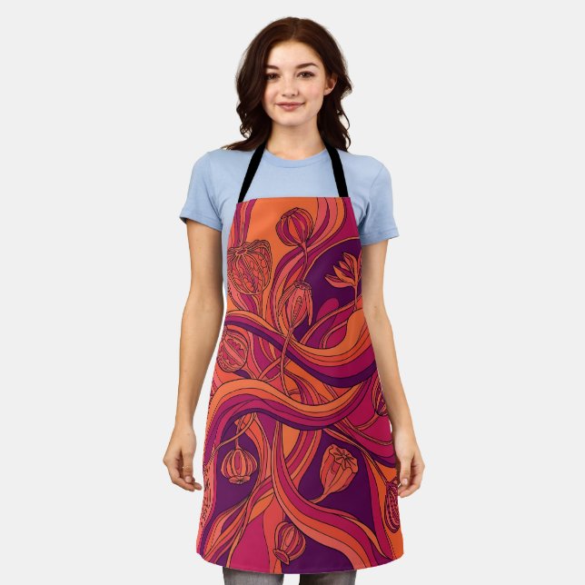 Abstract Sunset Orange Line Seed Pods Apron (Worn)