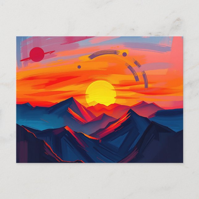 Abstract Sunset Over Mountains with Fiery  Postcard (Front)
