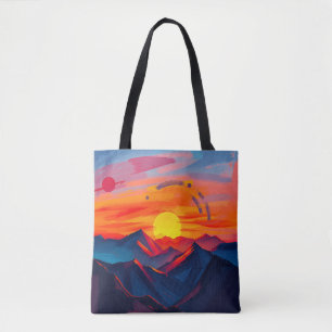 Abstract Sunset Over Mountains with Fiery Tote Bag