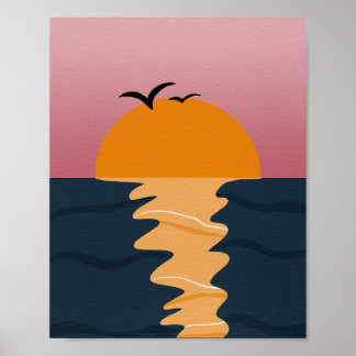 Abstract Sunset Over Ocean Minimalist Boho Art Poster