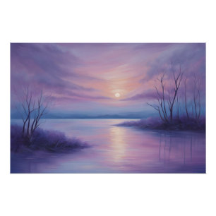 Abstract Sunset Over the Winter Lake  Poster