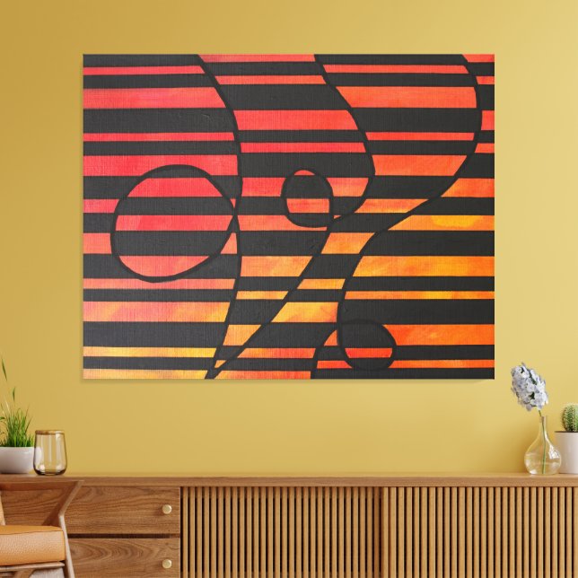 Abstract Sunset Stripes with Bold Geometric Shapes Canvas Print (Insitu(LivingRoom))
