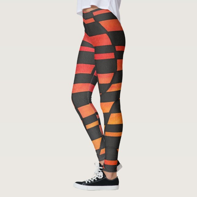 Abstract Sunset Stripes with Bold Geometric Shapes Leggings (Left)