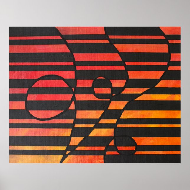 Abstract Sunset Stripes with Bold Geometric Shapes Poster (Front)