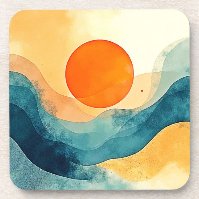 Abstract Sunset Waves Art Coaster (Front)
