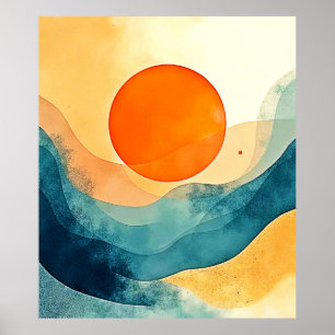 Abstract Sunset Waves Art Poster