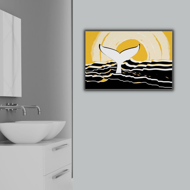 Abstract Sunsrise Whale Fin Sea Yellow & Black Poster (Abstract Yellow Sunsrise Whale Fin Ocean Modern Poster)