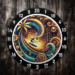 Abstract Surfer on Wave with Sunset Dartboard<br><div class="desc">Abstract Surfer on Wave with Sunset" is a bold and dynamic piece of art that captures the thrill of surfing against the backdrop of a glowing sunset. The surfer riding a massive wave creates a sense of motion, while the vibrant sunset adds warmth and tranquillity to the design. This abstract...</div>
