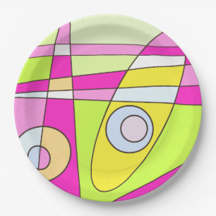 Abstract Surfing Bright Pink Green Bubblegum Paper Plate