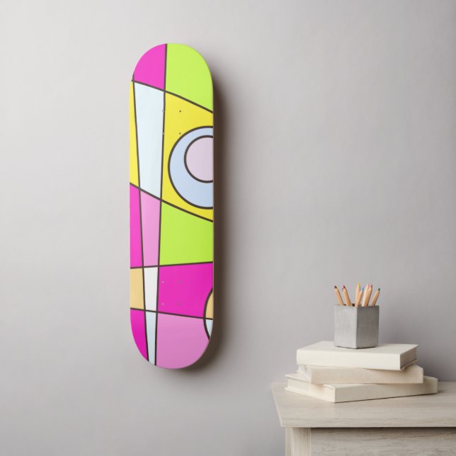 Abstract Surfing Bright Pink Green Bubblegum  Skateboard (Wall Art)