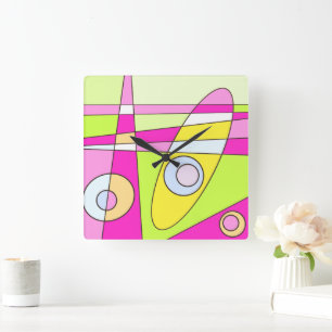 Abstract Surfing Bright Pink Green Bubblegum Square Wall Clock