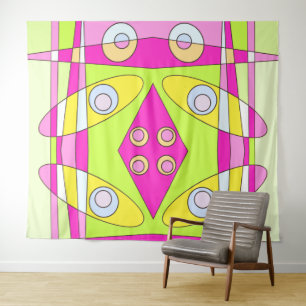 Abstract Surfing Bright Pink Green Bubblegum Tapestry