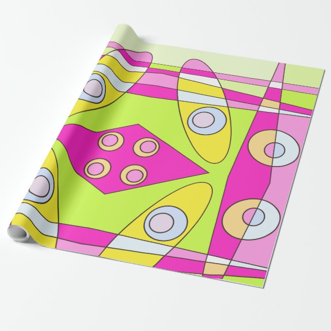 Abstract Surfing Bright Pink Green Bubblegum  Wrapping Paper (Unrolled)