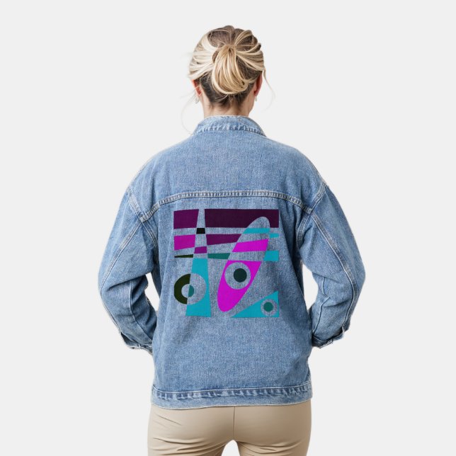 Abstract Surfing Cyan Magenta  Denim Jacket (Model)